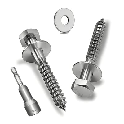 Houtschroeven Zeskant - Sleutelbouten Roestvrij - Meubelmontage Buiten - Zelfsnijdende Punt - M6 x 40 mm 15 stuks - Zilver