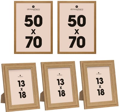 Atmosphera Fotolijstjes Classico - set 5x stuks - 1x 50 x 70 cm/4x 13 x 18 cm - naturel - Hout
