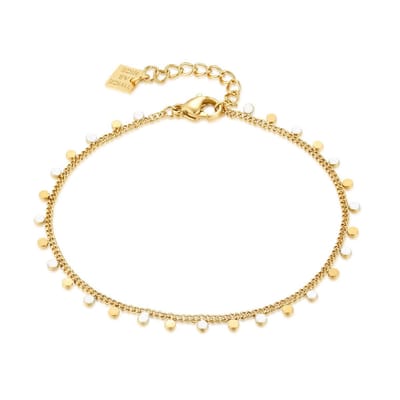 Twice As Nice Armband in goudkleurig edelstaal, wit en goudkleurige rondjes 17cm+3cm