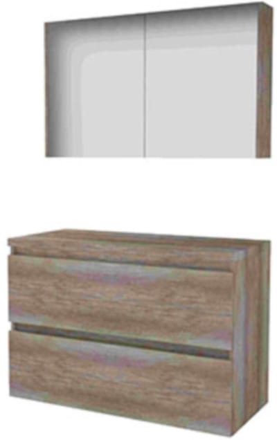Basic-Line Comfort 46 Badkamermeubelset - 100 x 46 cm - Greeploos - 2 Lades - Wastafelblad - Spiegelkast - Scotch Oak