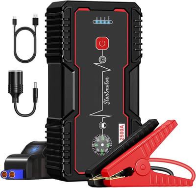 VIN® Krachtige Jumpstarter voor Auto – Startkabels 18000mAh – Acculader Auto 1500A – Starthulp met Zaklamp – Professionele Jumpstarters - met Powerbank – Zwart/Rood - 28cm x 22cm x 6cm