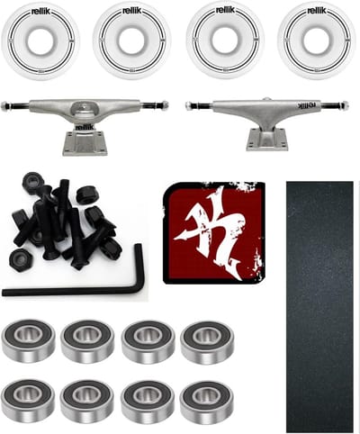 Skateboard Montageset Compleet met Griptape, Asen, Wielen, Kogellagers, Schroeven en Moeren