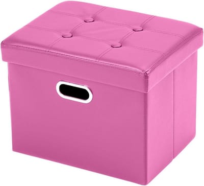 Opvouwbare kunstleren pouf opbergdoos - voetenbank kruk voor bank - 43 x 33 x 33 cm - rozen