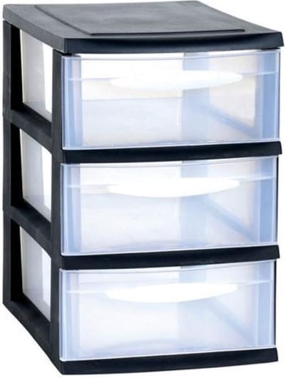 EDA Ladenkast/bureau organizer - zwart - stapelbaar - A5 formaat - met 3 lades - L18 x B28 x H28 cm - Ladenblokken