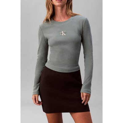Calvin Klein Ls Monologo Baby Tee Autumn Green Taglia: XS | Maglie a manica lunga Outlet | Donna | Verde