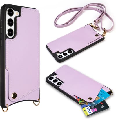 Casemania Hoesje Geschikt voor Samsung Galaxy S23 - Back Cover met Draagkoord - Pasjeshouder Hoes met Bandje - Crossbody Telefoonhoesje - Lanyard Case - Paars