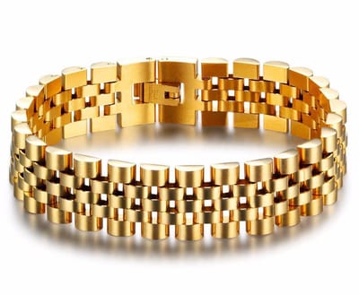 Jubilee Stijl Heren Armband - Horlogeband Stijl - Goud kleurig - Staal - 15mm - Schakelarmband - Armbanden - Papa Cadeau Voor Mannen - Vaderdag