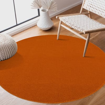 Muratap Uni rond oranje vloerkleed – modern laagpolig effen tapijt- 240 cm rond