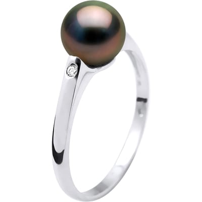 Tahitian Pearl Ring Ronde 8-9 mm en 0020 Cts Diamond White Gold 18 Karaat