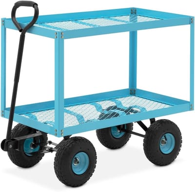 Tuinwagen met rooster - Transportwagen handwagen - Tuin en landbouw - Afneembare zijroosters - 150 kg capaciteit - Blauw