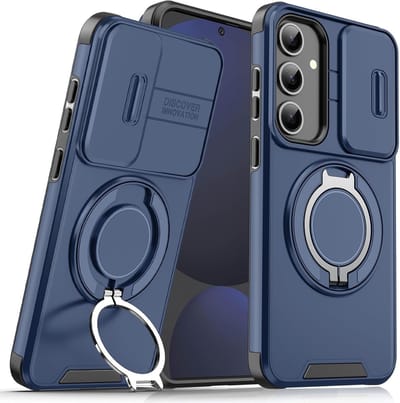 Hoesje Geschikt voor Samsung Galaxy S25 FE hoesje Blauw - Shock Hybrid Armor Hoes met Kickstand Ring en Camera Bescherming - Geschikt voor MagSafe