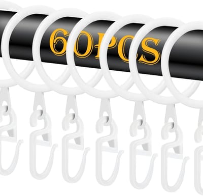 Dailygoods - 60 Stuks Metalen Gordijnringen en Kunststof Haken - Zilverkleurig voor Diverse Gordijnen