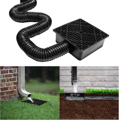 Gootafvoer Uitbreidingsset - Regenpijp Aansluiting - Waterafvoer Tuin - Graafvrij Systeem - 155cm Flexibel - Zwart