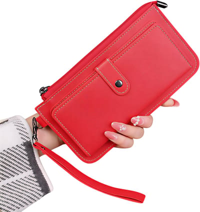 Mode Dames Portemonnee met Eenvoudige Rits – Rood – Lange Clutch Portemonnee van Zacht Kunstleer – Stijlvolle Geldtas met Kaarthouder voor Pasjes, Contant Geld en Telefoon