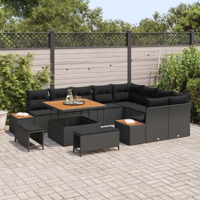 vidaXL - Tuinbank - Set - 12 - st - 11-Aantal - zitplaatsen - Zwart - Poly - rattan