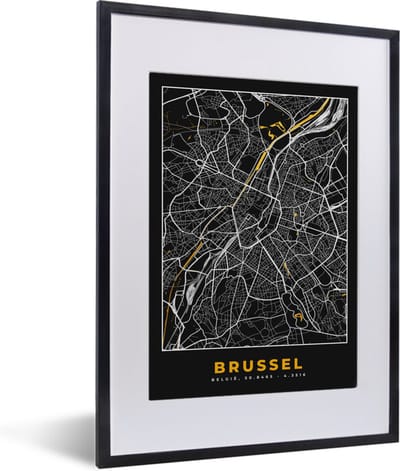 Fotolijst incl. Poster - Stadskaart - Brussel - Goud - Kaart - Plattegrond - 30x40 cm - Posterlijst