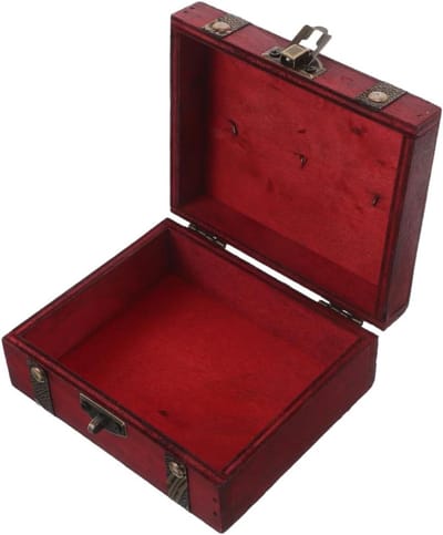 Houten Schatkist - Decoratieve Box - Sieraden Opbergen - Met Metalen Sluiting - 13 x 11 x 5 cm - Donkerrood