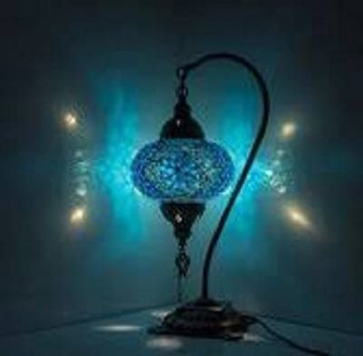 Mozaïek Lamp - Tafellamp Blauw - Hoogte 42 cm - Diameter 19 cm - Handgemaakt en Authentiek