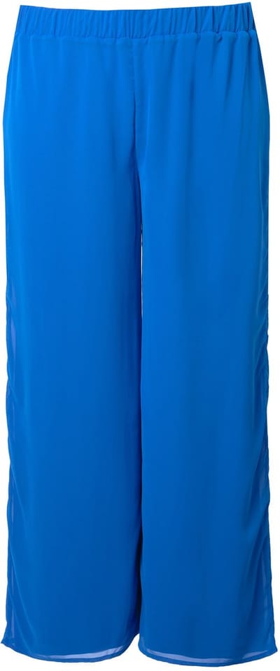 Ulla Popken - Dames - Chiffonbroek dubbellaags wijde pijp elastische tailleband - Blauw - Maat 58+