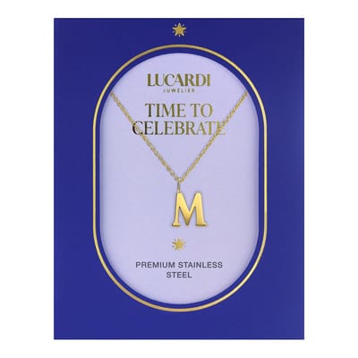 Lucardi Dames Stalen goldplated ketting letter M - Ketting - Staal - Goudkleurig - 47 cm