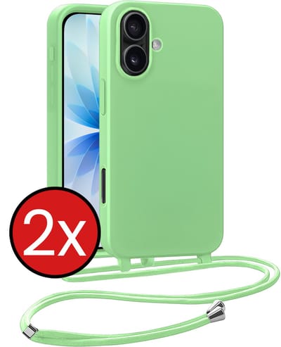 Hoesje Geschikt voor iPhone 17 Hoesje Siliconen Case Met Koord - Hoes Geschikt voor iPhone 17 Hoesje Backcover Met Telefoonkoord - Groen - 2 PACK