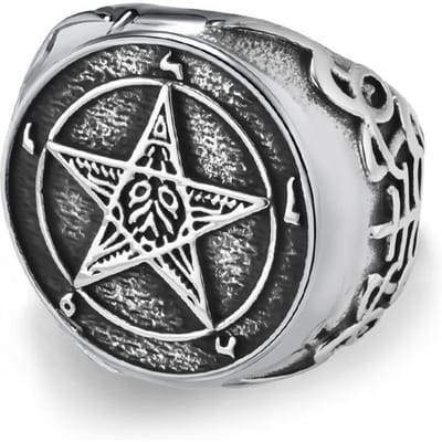 Europese en Amerikaanse Retro Gevallen Engel Roestvrij Staal Ring Pentagram Titanium Staal Vinger 9#