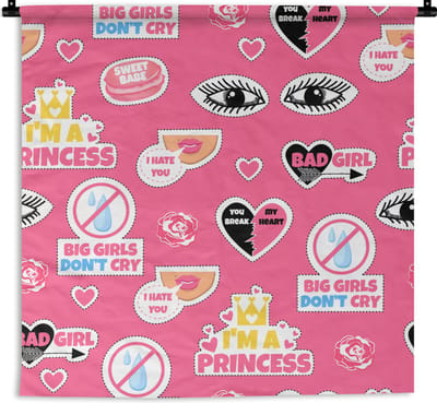 Wandkleed - Wanddoek - Meisjes - Roze - Prinses - Patroon - 90x90 cm - Wandtapijt