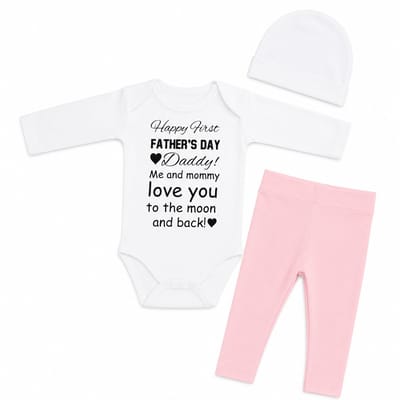 Set met baby romper tekst voor meisje cadeau papa eerste roze fijne vaderdag beer 56