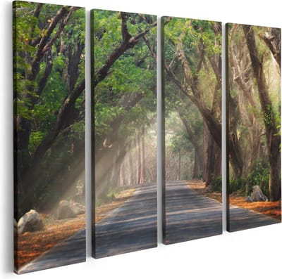 Artaza Canvas Schilderij Vierluik Weg Omringd Met Bomen - 80x60 - Foto Op Canvas - Canvas Print
