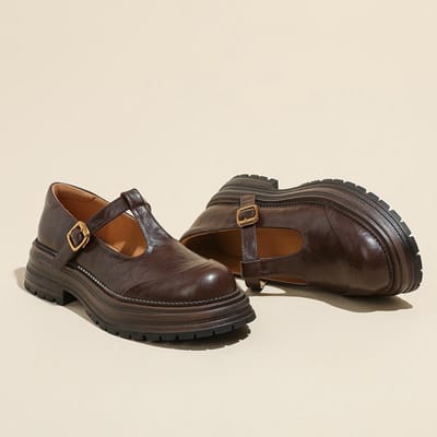 Lente en Zomer Dikke zool Schoenen van leer in Britse stijl Ronde neus Retro Mary Jane Schoenen Hepburn Stijl T-band Enkele schoenen voor Dames 35 black