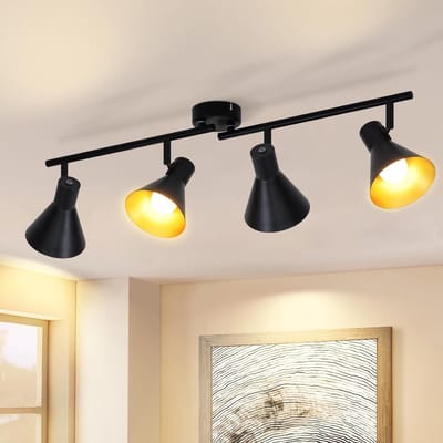 NETTLIFE Opbouwspot - 4-lichts - E14 Fitting - zwart goud - met creatief ontwerp - 330° draaibar Plafondspot - Vintage Keukenlamp - Metaal - voor Slaapkamer | Hal | Woonkamer - Zonder Lichtborn - L 71cm