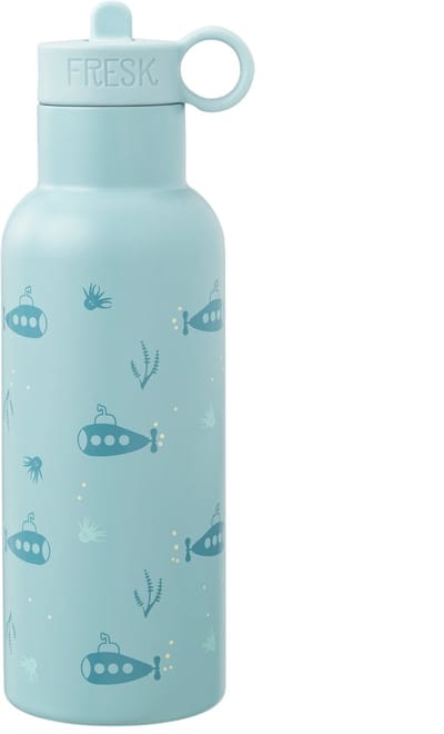 Fresk Thermosfles 500 ml - RVS Waterfles – Lekvrije Drinkfles voor Kinderen – Koude en Warme Dranken – BPA-vrij – Onbreekbaar – 2 Doppen – Thermosbeker – Drinkbeker Jongens - Blauw - Submarine