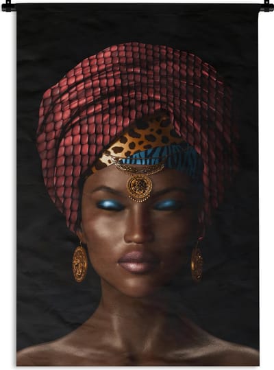 Wandkleed - Wanddoek - Vrouw - Kleuren - Hoofddoek - 90x135 cm - Wandtapijt