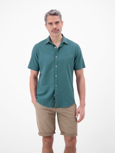 LERROS Overhemd met korte mouwen in kreukellook , Maat: XXL , Kleur: SOFT TEAL , 99% katoen, 1% elastaan