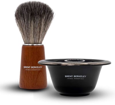 Brent Berkeley - Heren Scheerset - Scheerkwast & Scheerkom Combinatie - Synthetiche Scheerkwast van Natuurlijk Beukenhout & Porseleinen Scheerkom Scheerschuimset