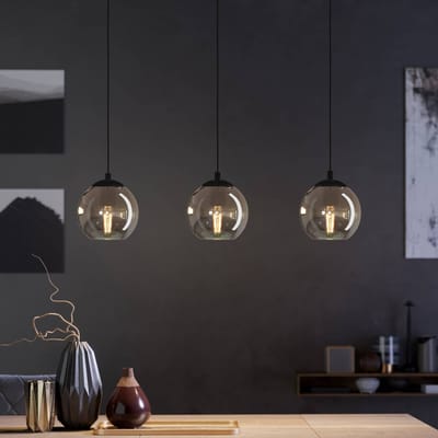 EGLO Hanglamp Ariscani, rookgrijs, lengte 77 cm, 3-lamps glas E27