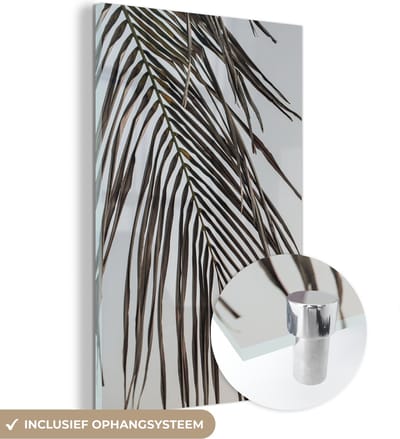 MuchoWow® Glasschilderij 120x180 cm - Schilderij acrylglas - Bladeren - Zomer - Palmblad - Tropisch - Foto op glas - Schilderijen