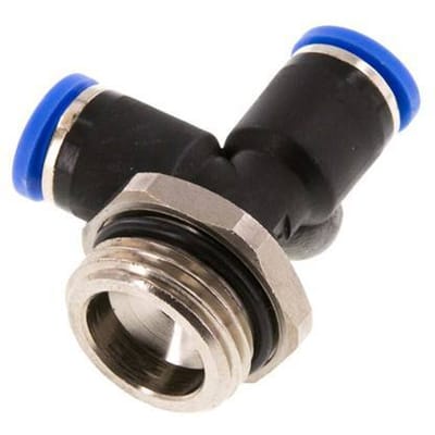 8mm x G1/2'' rechte hoek T-stuk Messing/PA 66 Insteekfitting Buitendraad Draaibaar NBR
