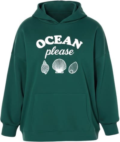 Studio Untold - Dames - Hoodie oversized statementprint borduursel capuchon - Donkergroen - Maat 42+