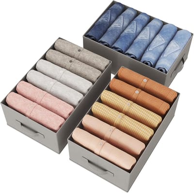 Famanu – Garderobe opbergsysteem voor broeken en kleding, set van 3, opvouwbare kast-organizers met 6 vakken, 42 x 27 x 17 cm