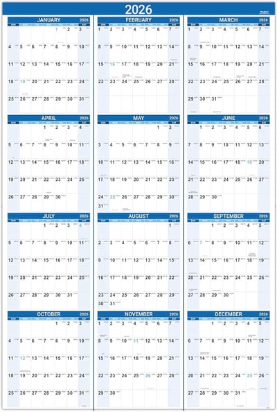 Grote Blauwe Jaarwandkalender 2025 van Januari tot December met Premium Papier