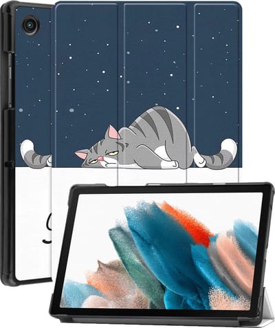 Hoesje Geschikt voor Samsung Galaxy Tab A8 - Dun & Stevig - Trifold Bookcase - Hard Cover - Hardcover Book Case - Tablet Hoes - Kat