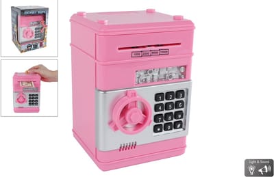 Van Manen geldkluis speelgoed met geheime code roze 19,5cm.