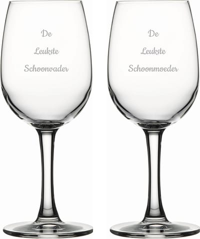 Gegraveerde witte wijnglas 26cl De Leukste Schoonvader-De Leukste Schoonmoeder
