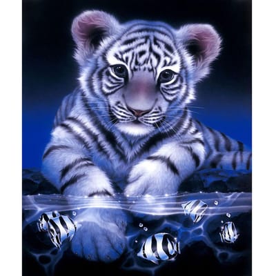 Peinture diamant 5D à faire soi-même, mosaïque, point de croix, tigre au bord de la rivière, broderie, décoration mosaïque 20X30CM blue
