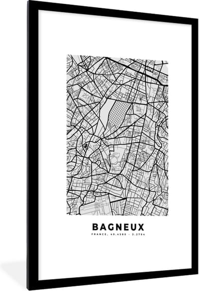 Fotolijst incl. Poster - Bagneux – Plattegrond - Frankrijk – Kaart – Stadskaart - 60x90 cm - Posterlijst