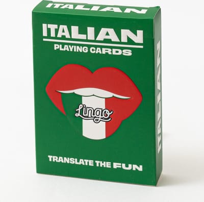 Lingo- Italiaanse speelkaarten- playingcards- talen leren- Italian- jong en oud- Italiaanse woordenschat- woordenschat- Leer Italiaanse woordenschat op een leuke en gemakkelijke manier- 52 essentiële vertalingen- Leren- reizen- spelen