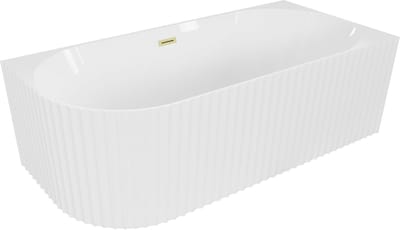 Mexen Gia vrijstaande hoekbadkuip met ribbels rechts 150 x 75 , wit glans, goud geborstelde overloop - 52701507500P-55