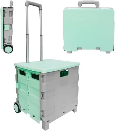 Opvouwbare boodschappentrolley - Draagbare kar - Boodschappen vervoeren - Telescopische handgreep - 40 kg capaciteit - Mintgroen grijs