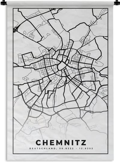 Wandkleed - Wanddoek - Chemnitz - Kaart - Stadskaart - Plattegrond - 120x180 cm - Wandtapijt